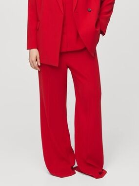 Mango Bold Red Wide-Leg Suit Pants